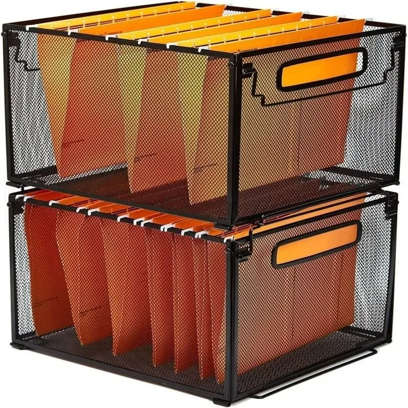 SETTFRFE 2 Pack File Organizer,Metal File Crates for Hanging Folders,Hanging Folder Organizer,Letter Size, Black