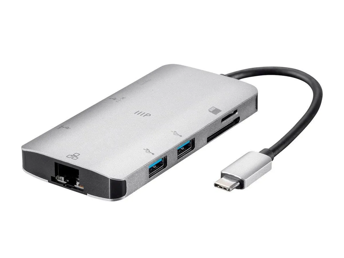 Monoprice USB-C to HDMI Adapter - Gigabit Ethernet, 3-Port USB 3.0, Card Reader, USB-C 100W, Power Delivery - Consul Series