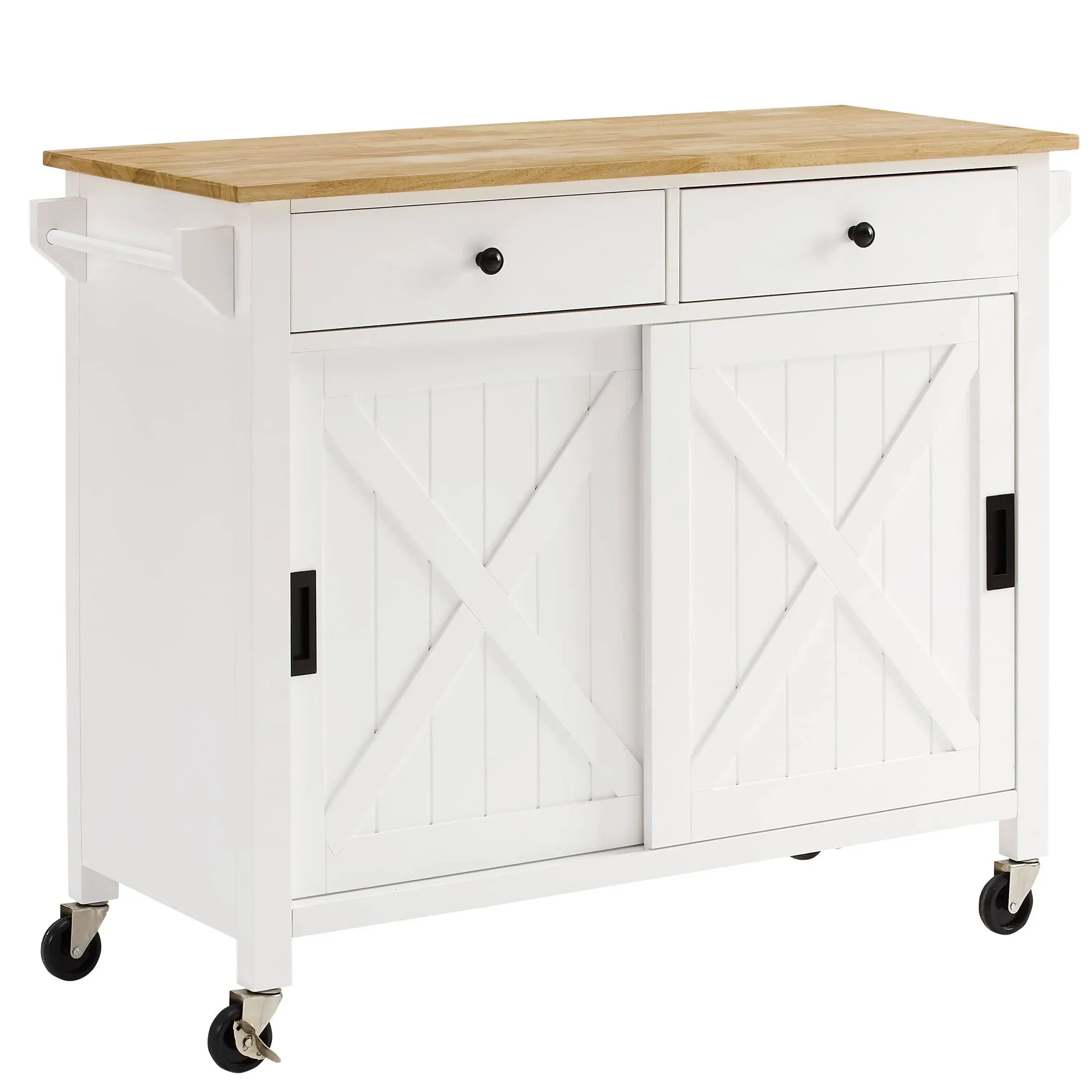 CROSLEY FURNITURE Kitchen Rectangle Island Laurel Solid Wood White Matte Finish