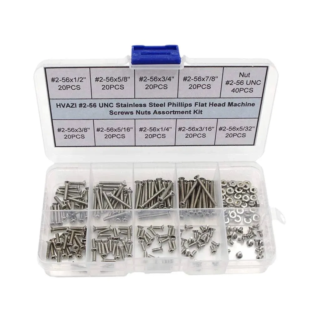 #2-56 UNC Stainless Steel Phillips Flat Head Machine Screws Nuts Assortment Kit