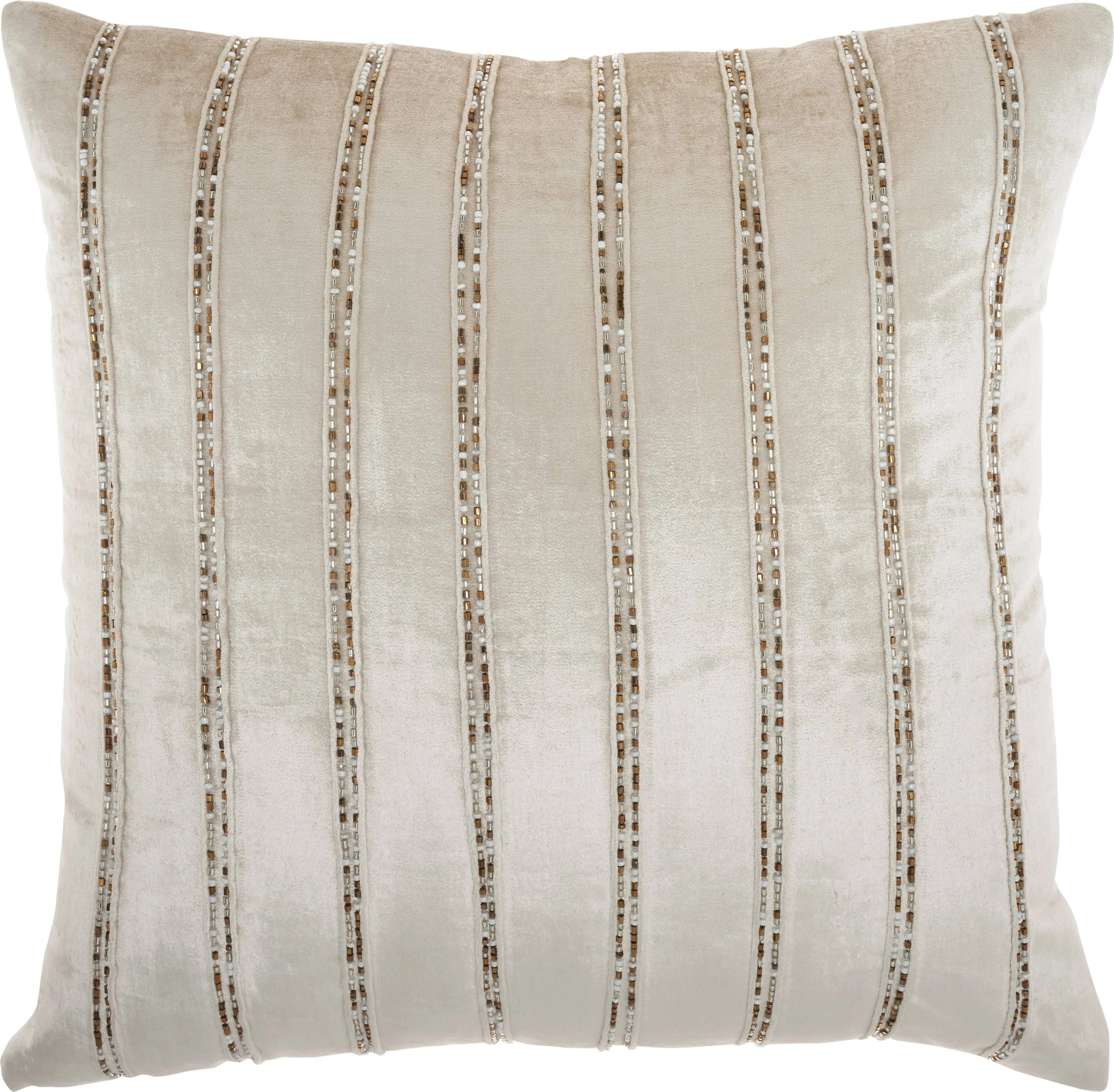 Mina Victory Sofia Beaded Stripes Beige 20" x 20" Throw Pillow