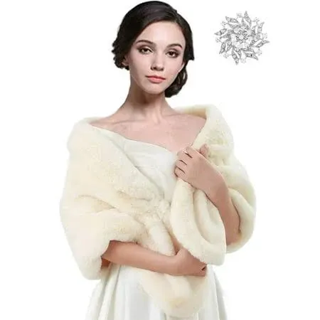 Easedaily Women's Fur Shawls and Wraps Wedding Fur Scarf Faux Bridal Fur Stole ...