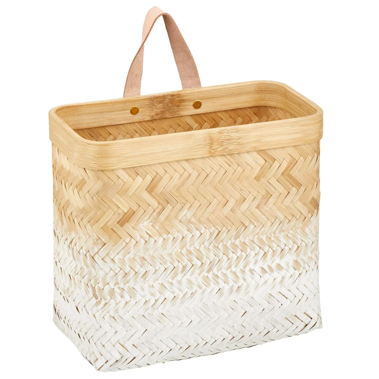 mDesign Woven Ombre Bamboo Hanging Wall Storage Basket for Flowers & Essentials, Decorative Boho Mounted Organizer for Pantry, Closet, Bathroom, and Cabinet/Entryway Doors - Natural/White