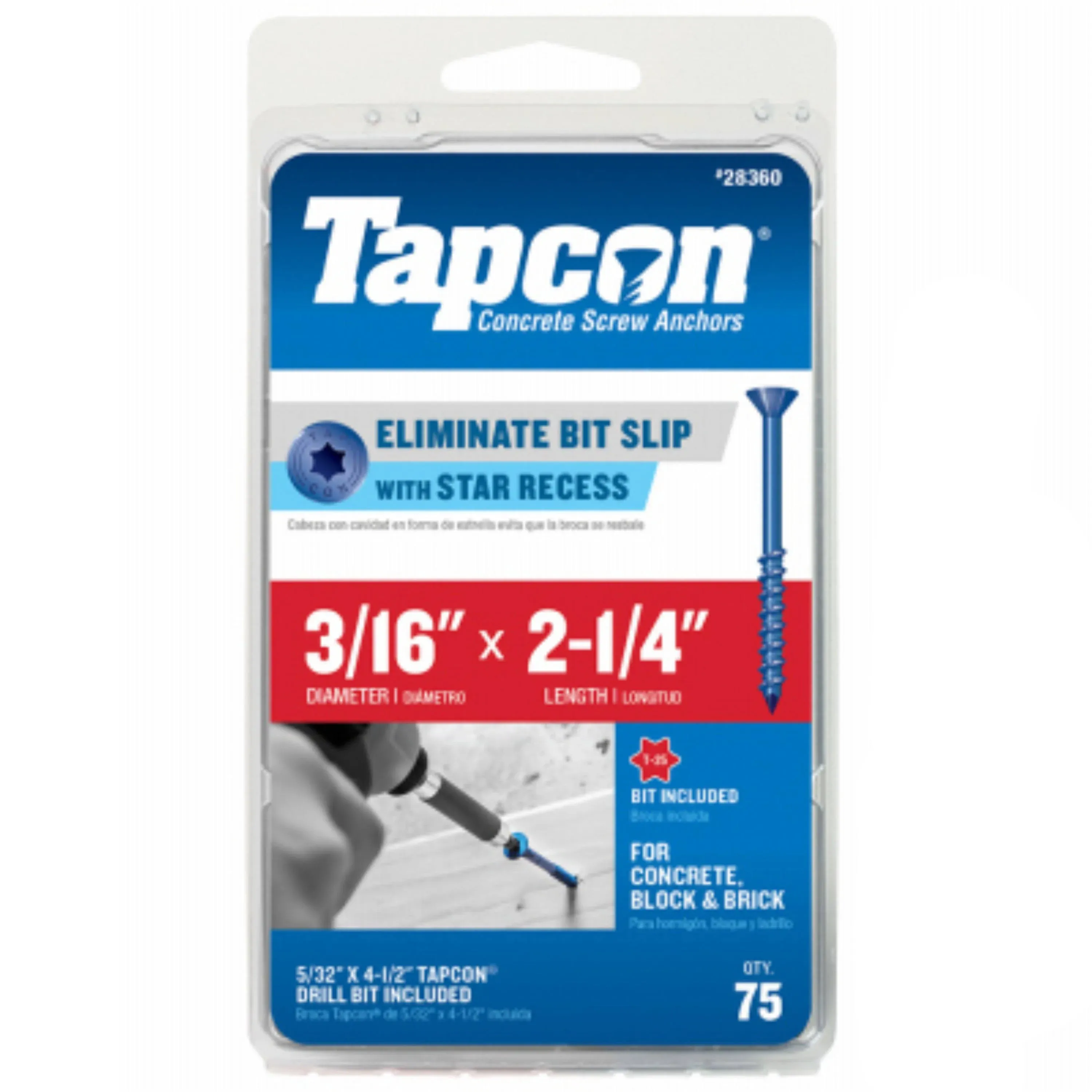 TAPCON 24360 3/16-in x 2-1/4-in Phillips-Flat-<wbr/>Head Concrete Screw Anchor 75-Pack