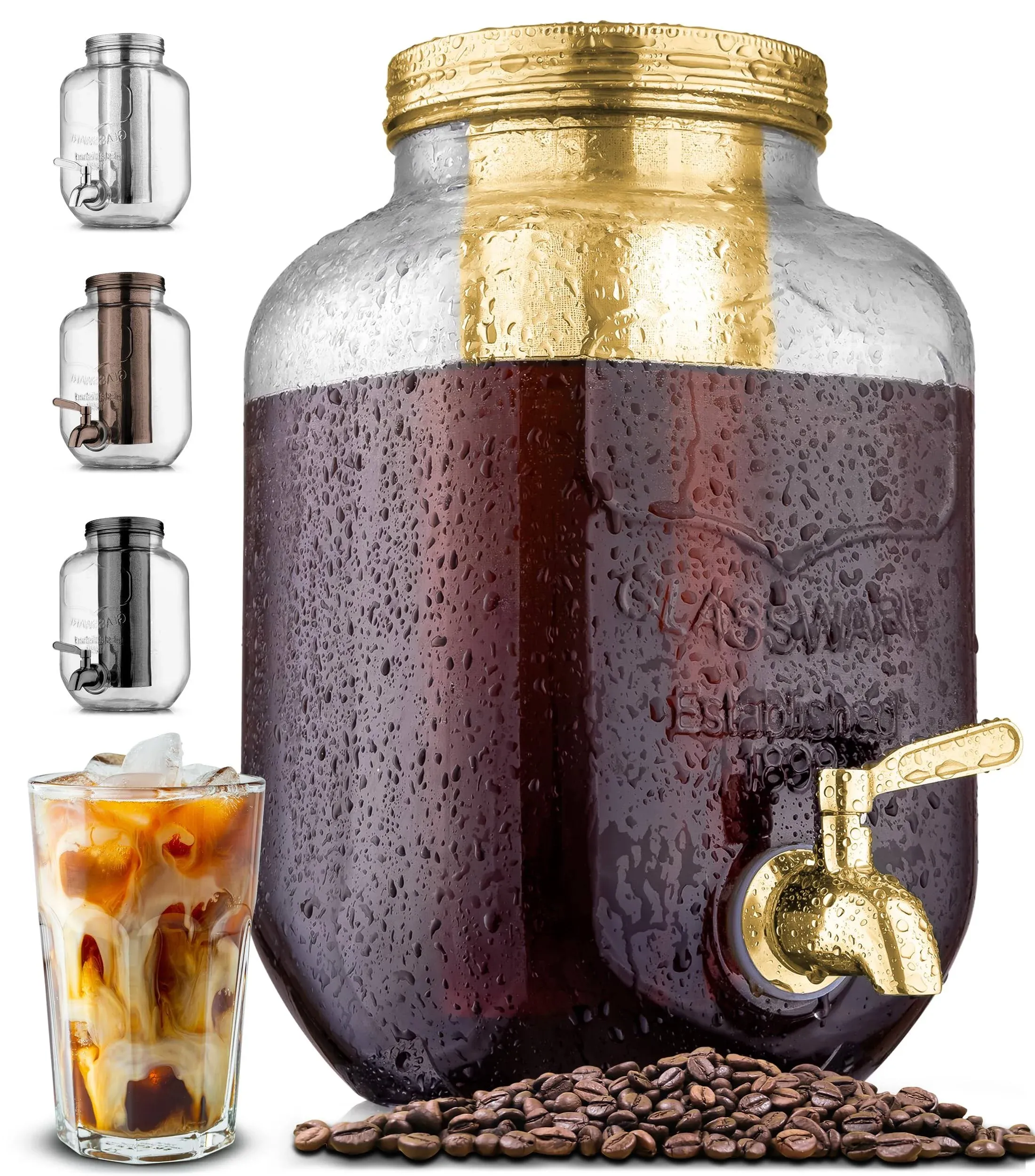 Zulay Kitchen 1 Gallon Cold Brew Coffee Maker with Extra-Thick Glass Carafe ...