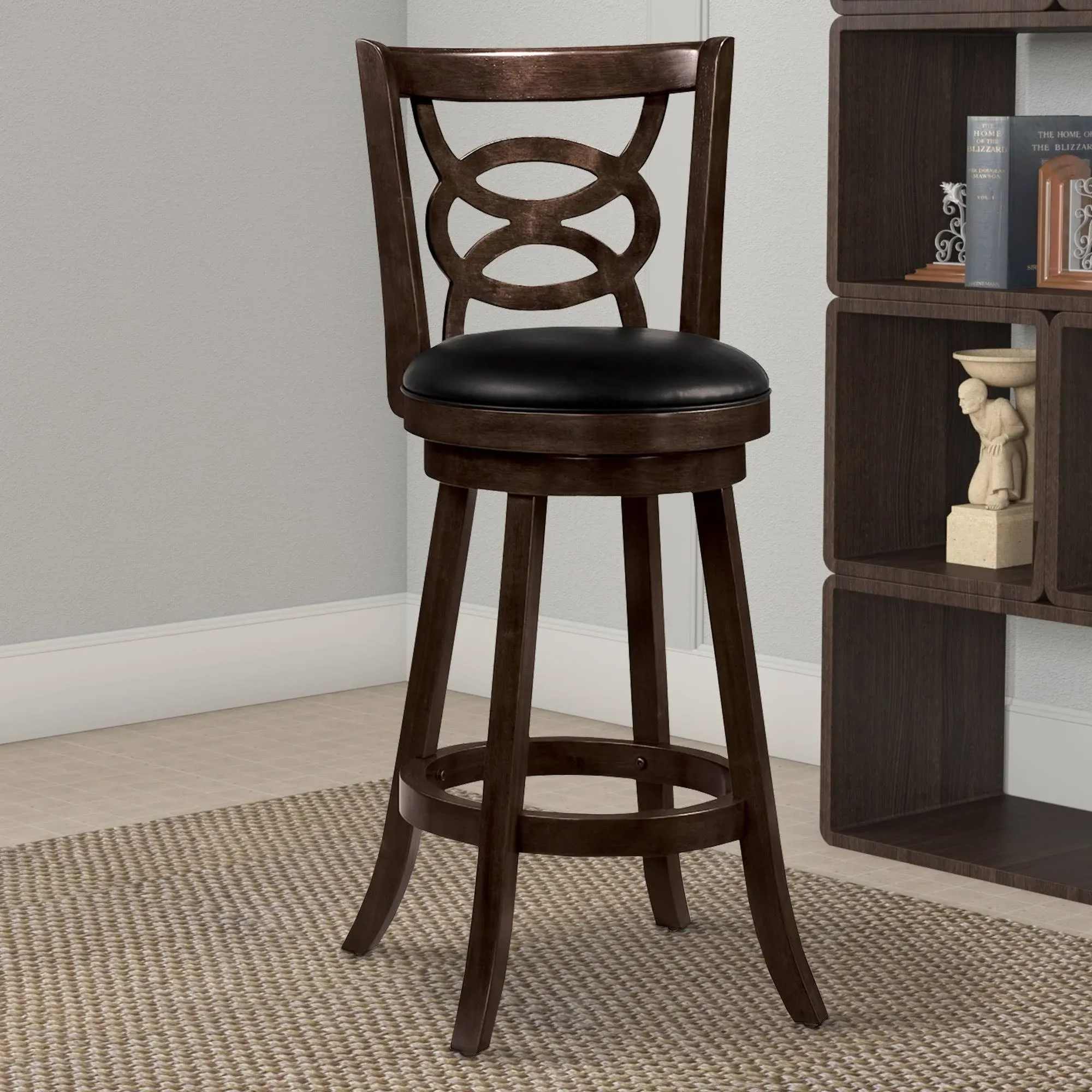 29" Swivel Bar Stool With Upholstered Seat, Black And Brown ,Set Of 2 By Benzara