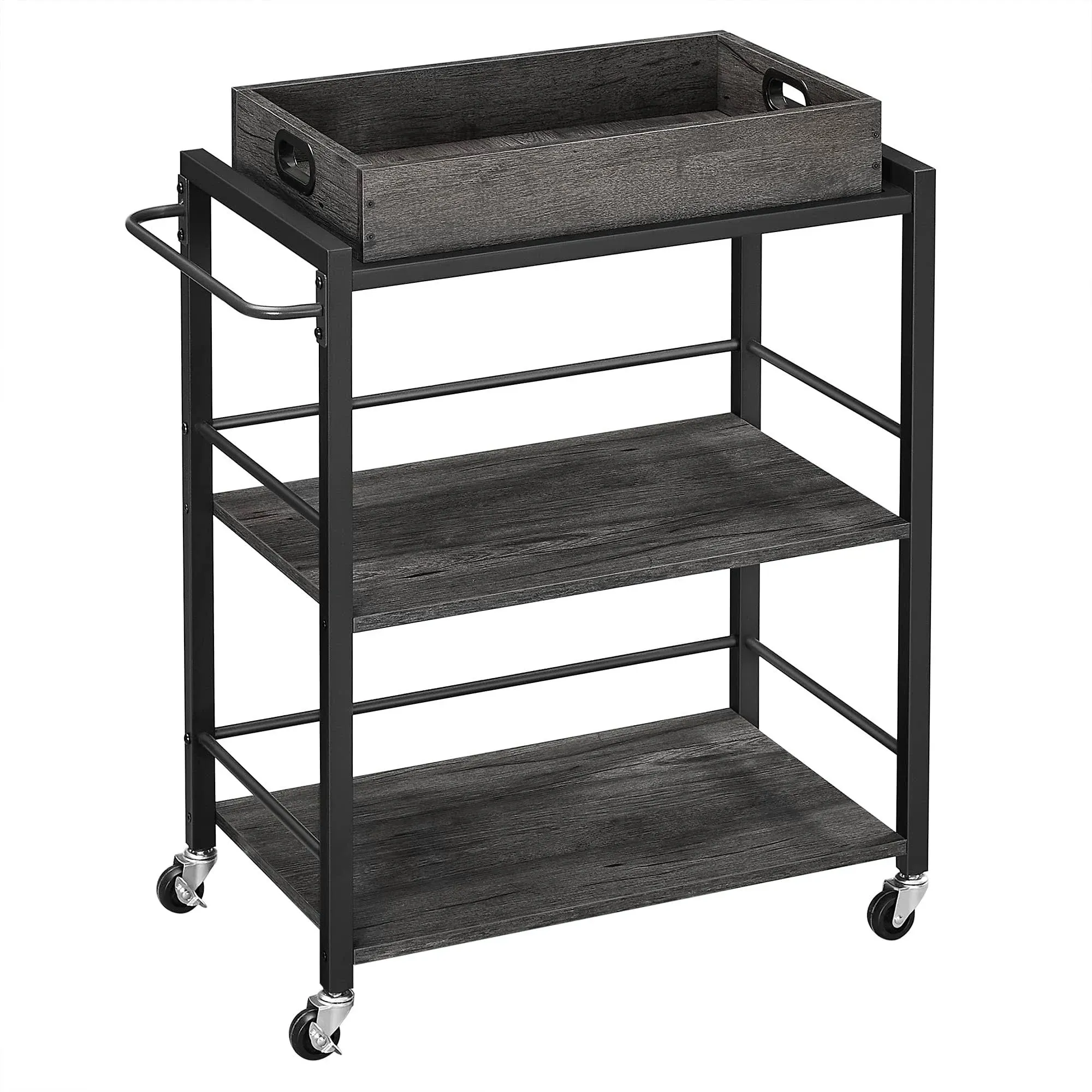 VASAGLE Bar Cart, Kitchen Serving Cart, Charcoal Gray and Black