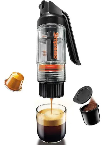 Simpresso Portable Espresso Maker | Compact Travel Coffee Maker Compatible with Nespresso Pods & Espresso Ground Coffee | Manually Operated | Premium Travel Package with All Accessories Included