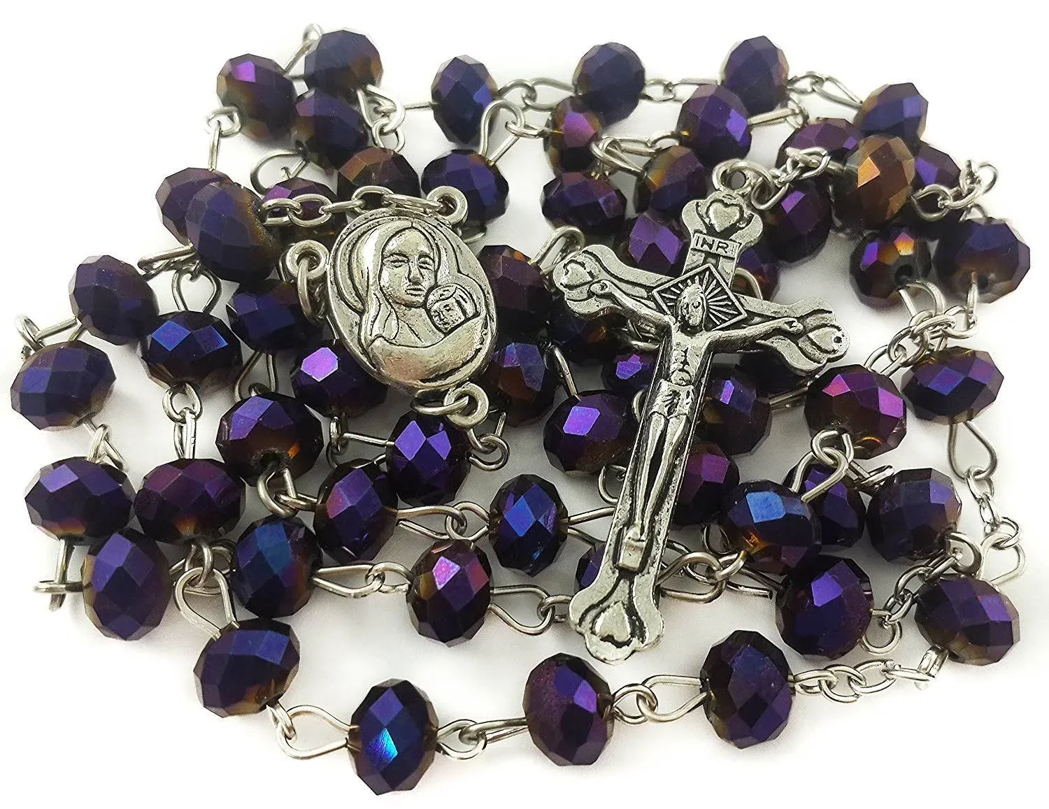 Nazareth Store Deep Purple Beads Rosary Catholic Necklace Holy Soil & Crucifix ...