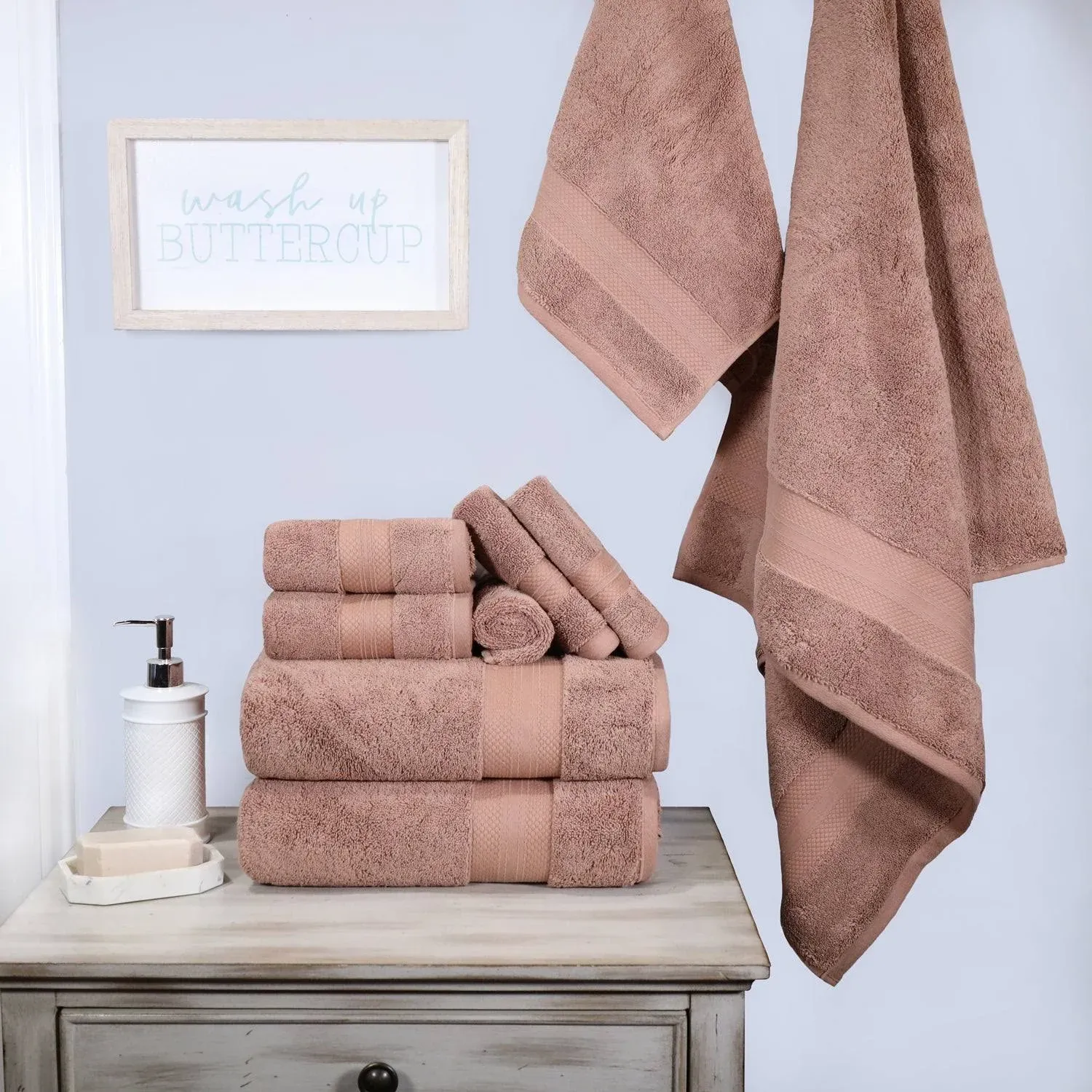 SUPERIOR Turkish Cotton 9-Piece Towel Set, 3 Bath, 3 Hand, 3 Face Towels for Home, Bathroom Essentials, Hotel, Resort, Spa, Shower, Adult, Kids, Airbnb, Plush, Soft, Apartment, Taupe