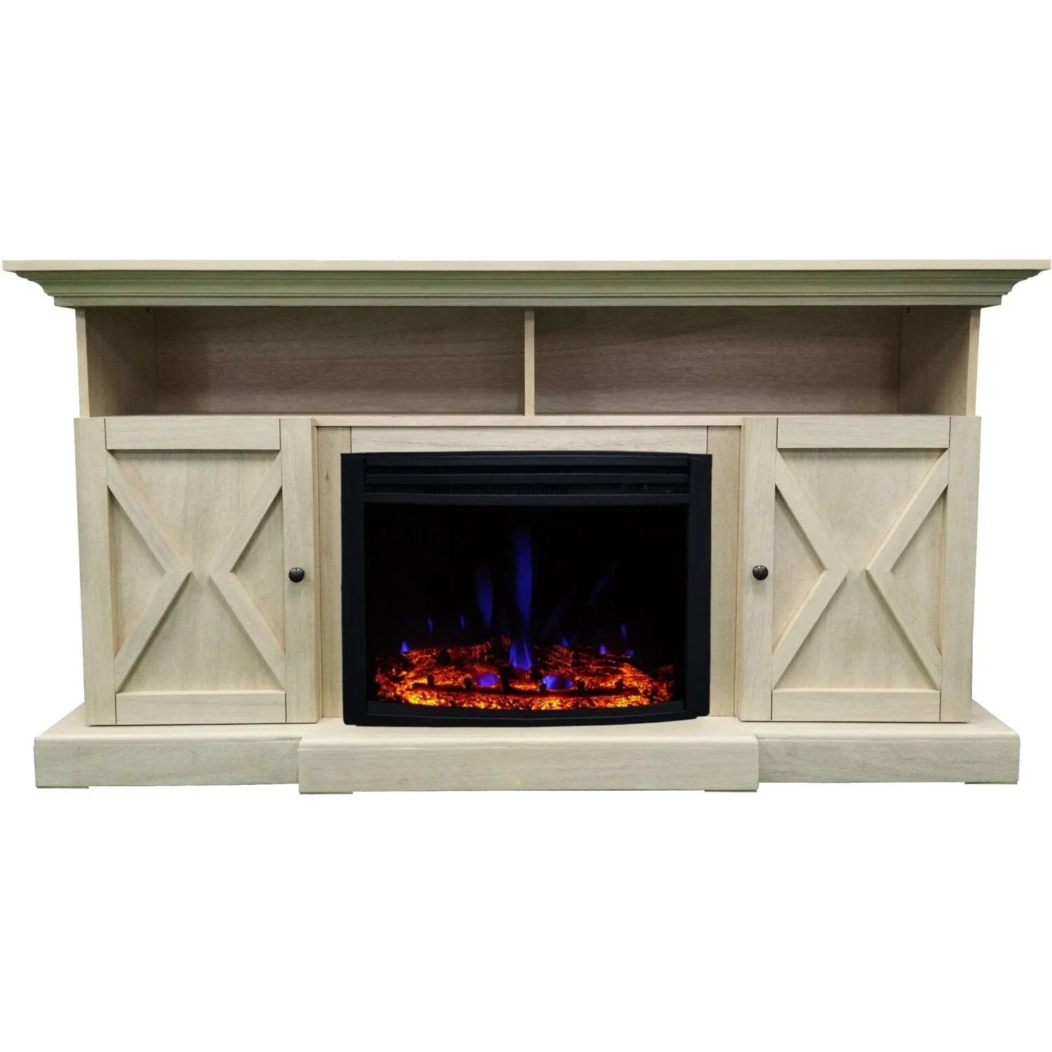 Cambridge 62-in. Summit Farmhouse Style Electric Fireplace Mantel with Deep Log Insert Sandstone