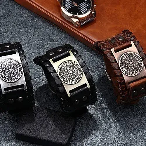 Brazalete De Cuero Para Hombres Con Estilo Vikingo Vegvisir Leather Bracelet