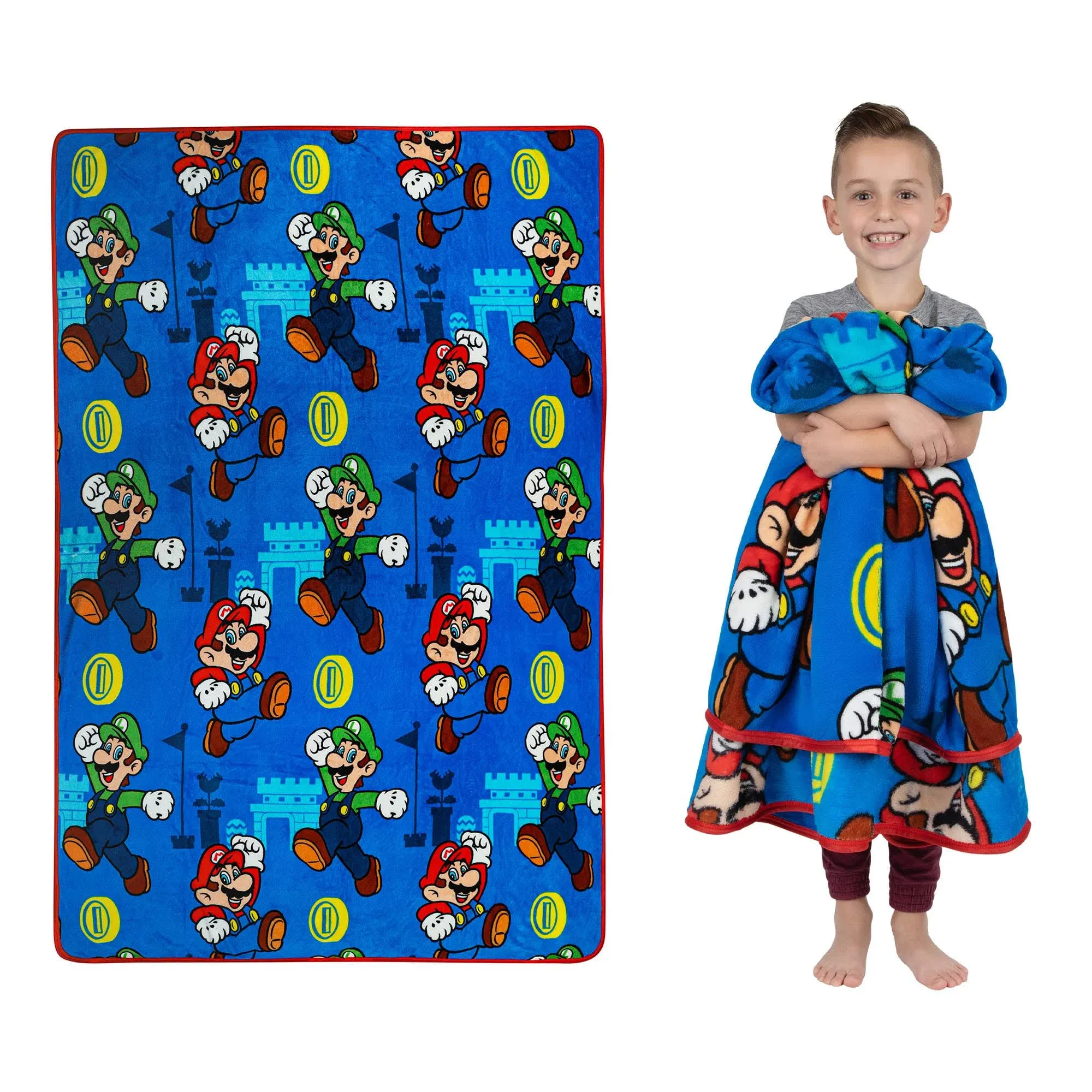 Franco Kids Bedding Super Soft Plush Throw Blanket, 62" x 90", Super Mario,AB0518