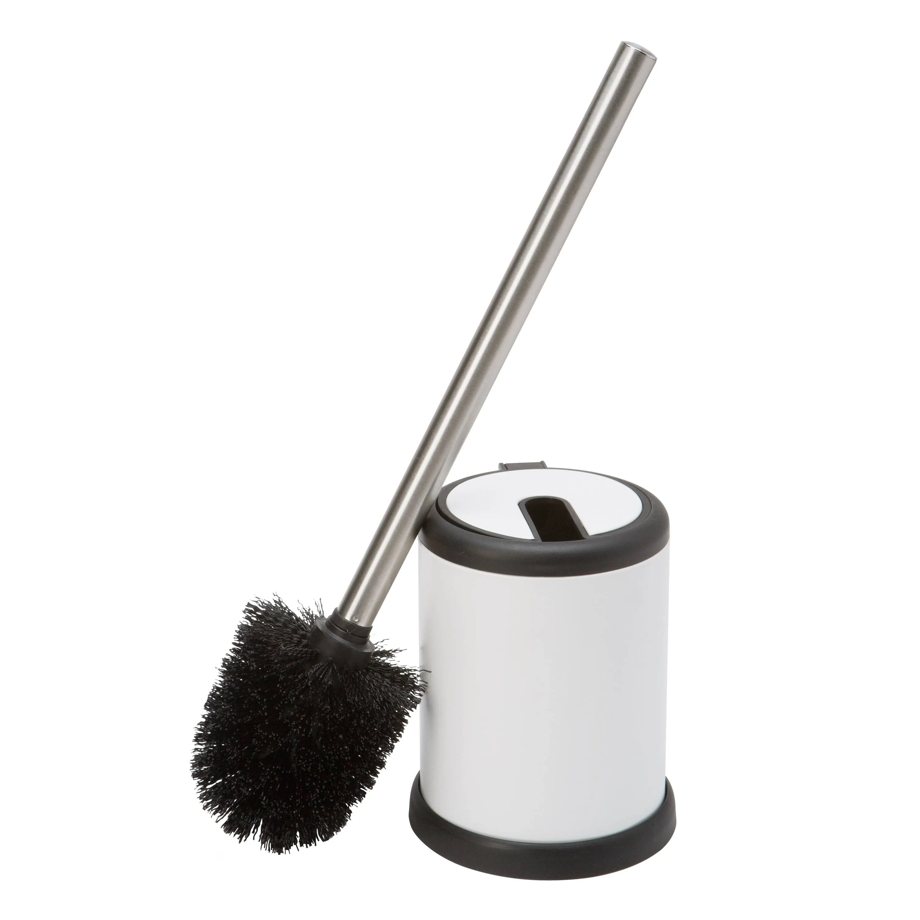 Bath Bliss Self Closing Lid Toilet Brush and Holder - White