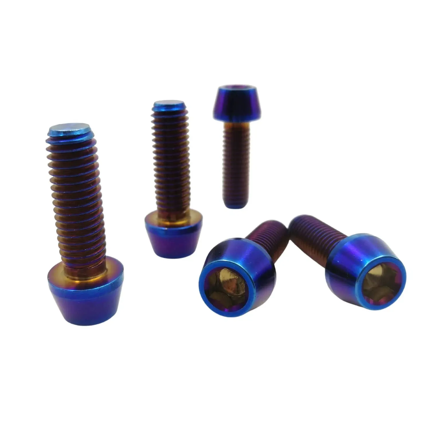 RISON Titanium Bolts Ti Bolt M6*1.0 * 20 Hex Tapered Socket Head 5Pcs Burnt Blue Titanium Hex Tapered Head Bolt Screw for Bike stem