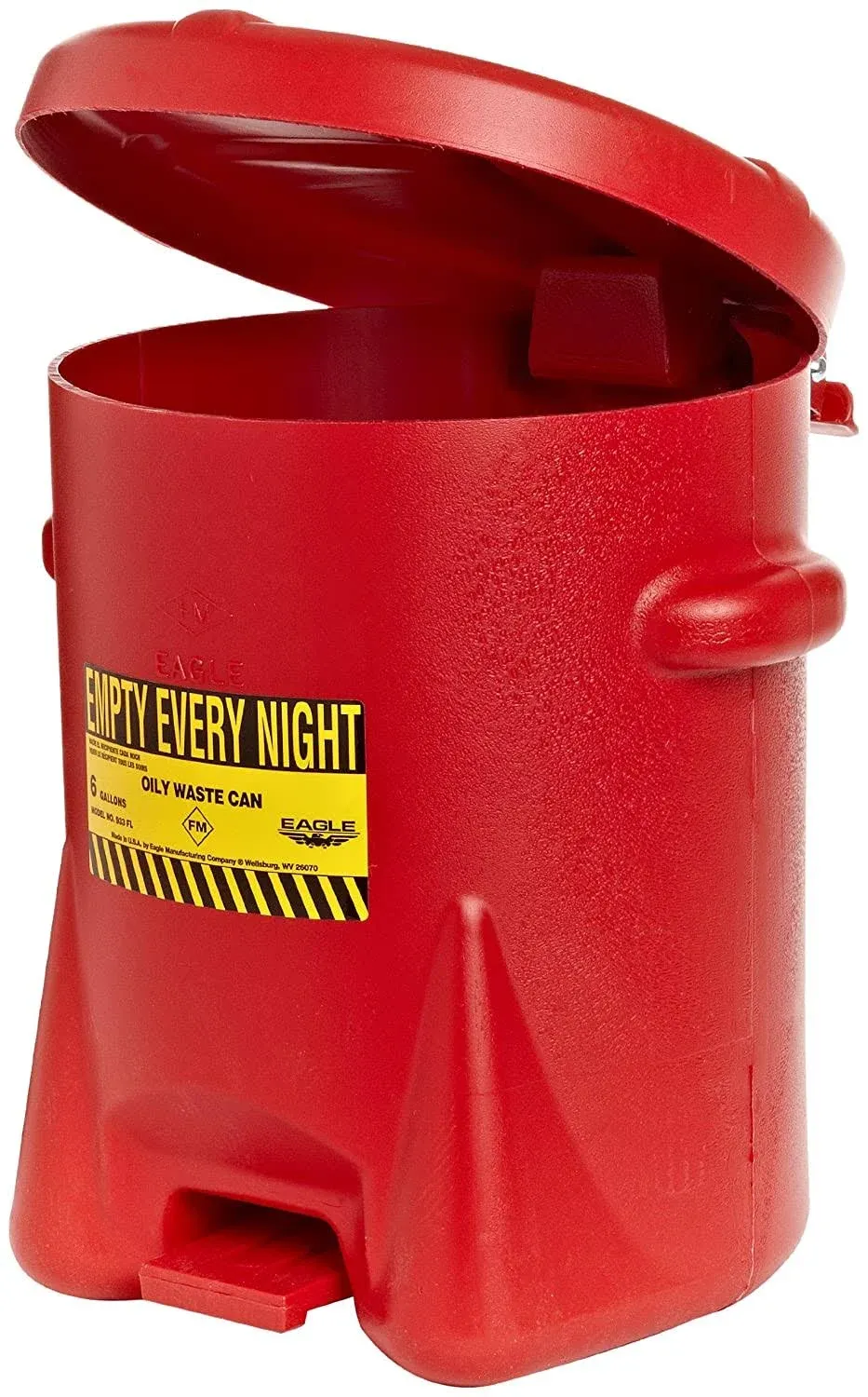 Eagle 933FL Oily Waste Can, 6 gal, Poly, Red