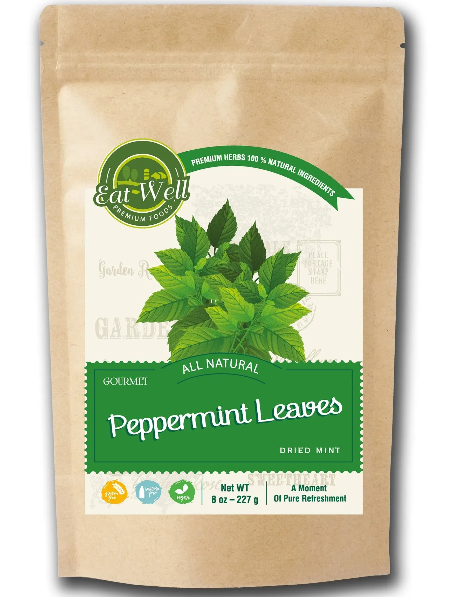 Eat Well Premium Foods Eat Well Gourmet Dried Peppermint Leaves 8 oz, Bulk Size Premium Dried Crushed Mint Leaves, 100% Natural Mint Leaf Peppermint