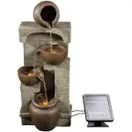 Teamson Home Solar Powered 4-Tier Fountain with LED Lights Stone Grey