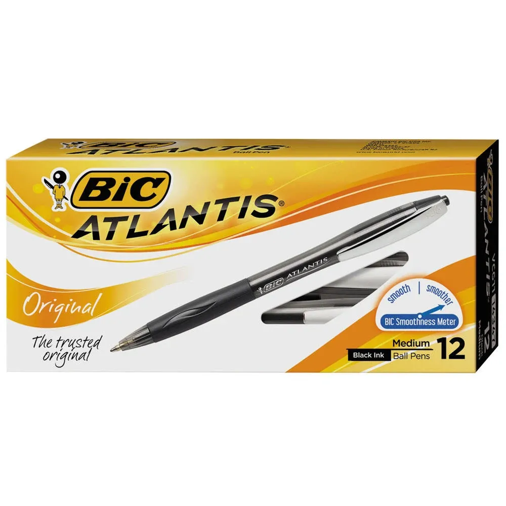 BIC Atlantis Exact Retractable Ball Point Pen, Black, 12 Pc