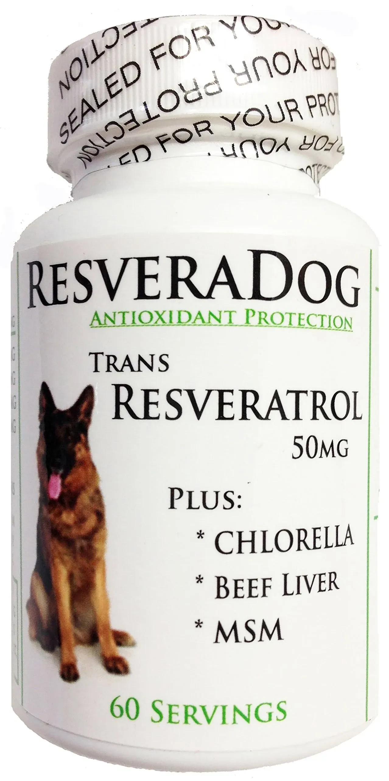 Resveradog: Dog 99% Tran Resveratrol Powder with Argintine Beef Liver, MSM & Chlorella