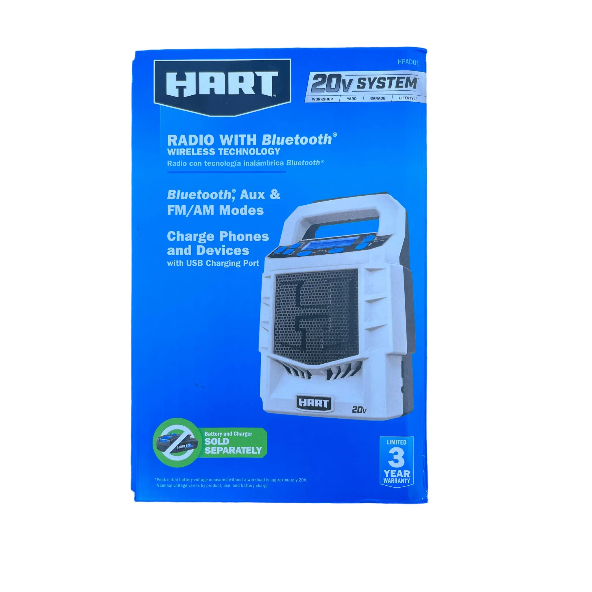 HART Portable AM/FM Radio  White/Black  HPAD01