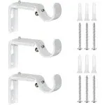 Curtain Rod Bracket Extenders Heavy Duty Adjustable Rod Holder Curtain Brackets for Wall for 7/8 or 1 inch Rods, Set of 3 (White)