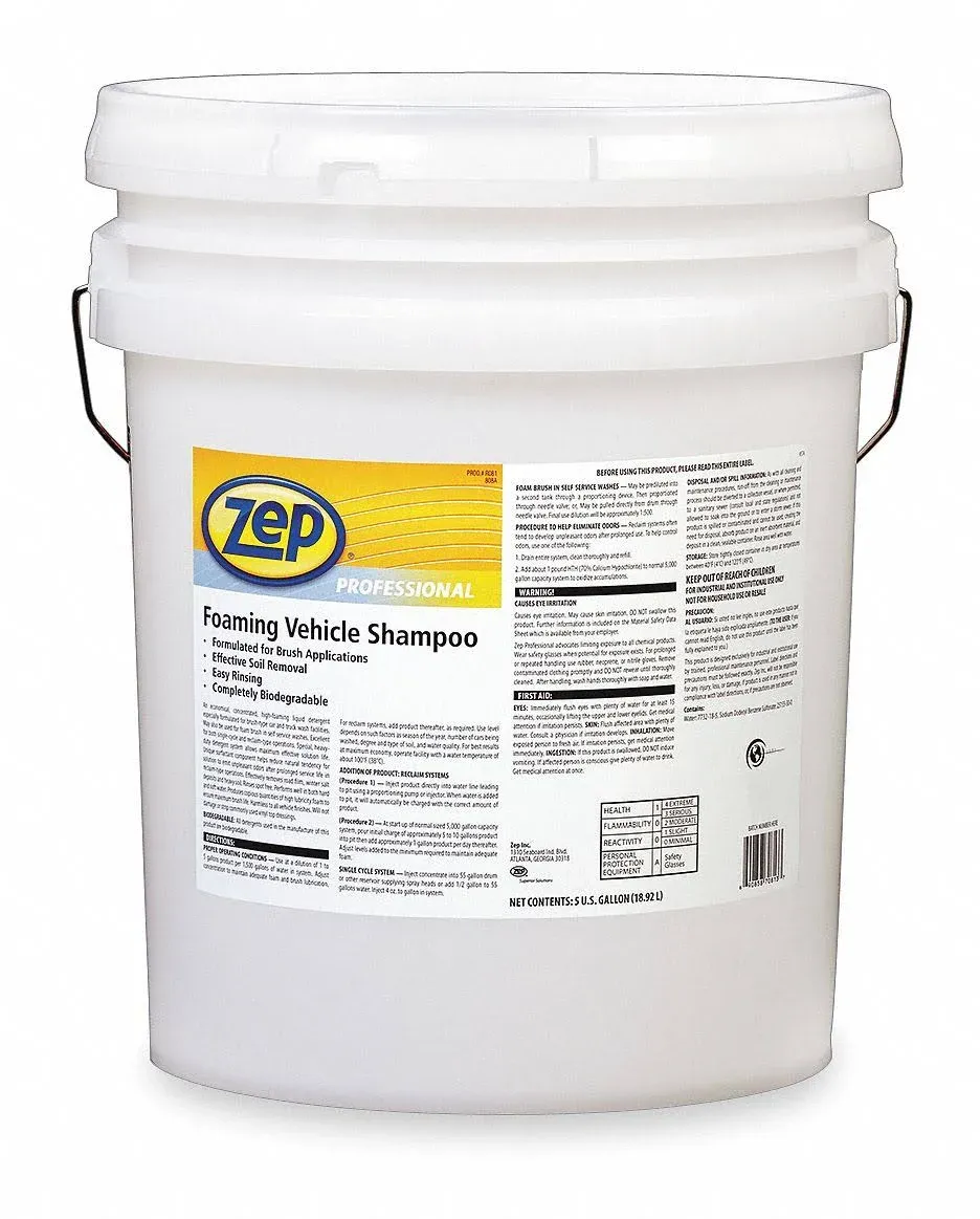 Zep - 1041567 - Foaming Vehicle Shampoo: Touchless Vehicle Cleaners, Liquid, Bucket, 5 gal Container Size, Water