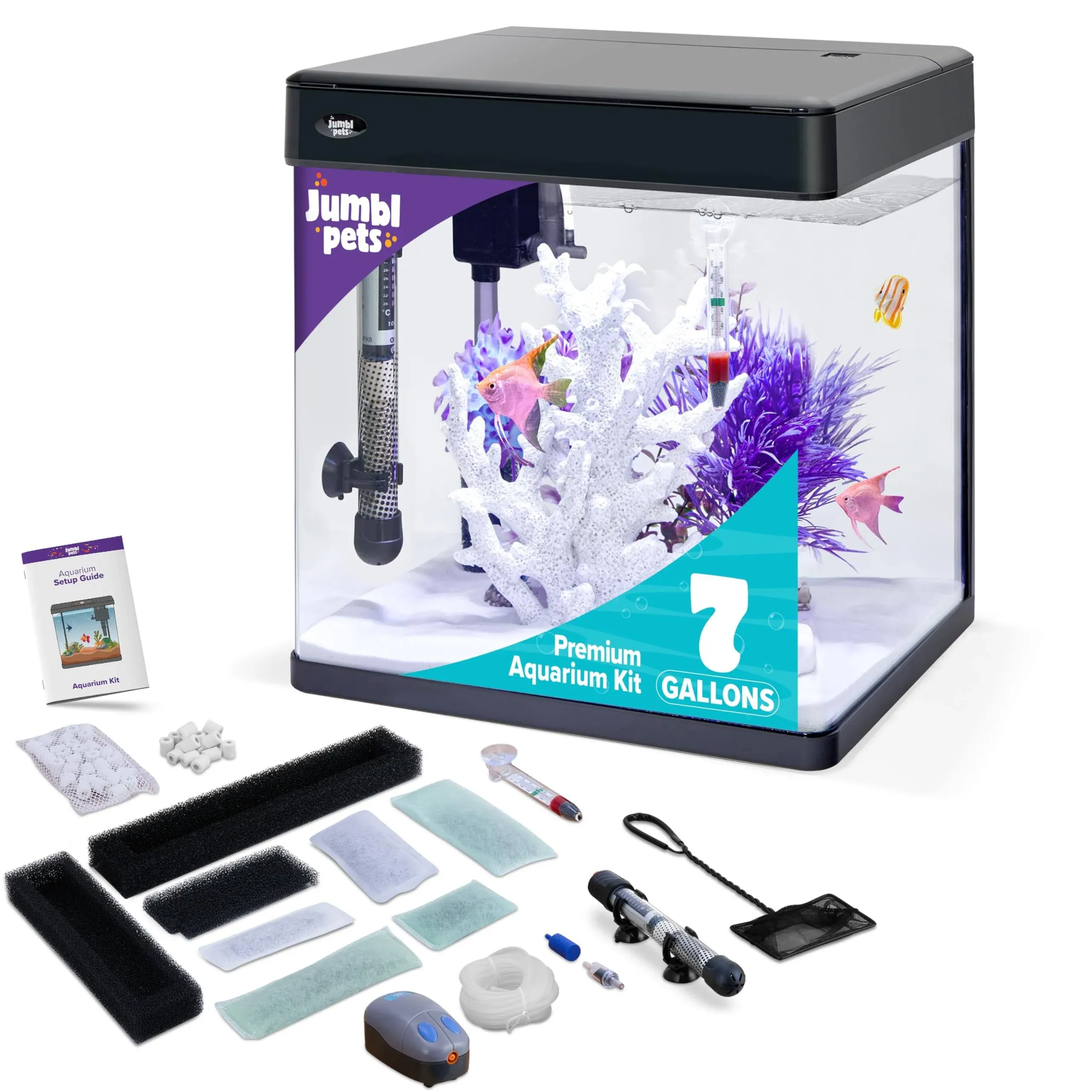 JumblPets Premium Fish Aquarium Kit, Complete Glass Fish Tank Kit (12 Gallon)