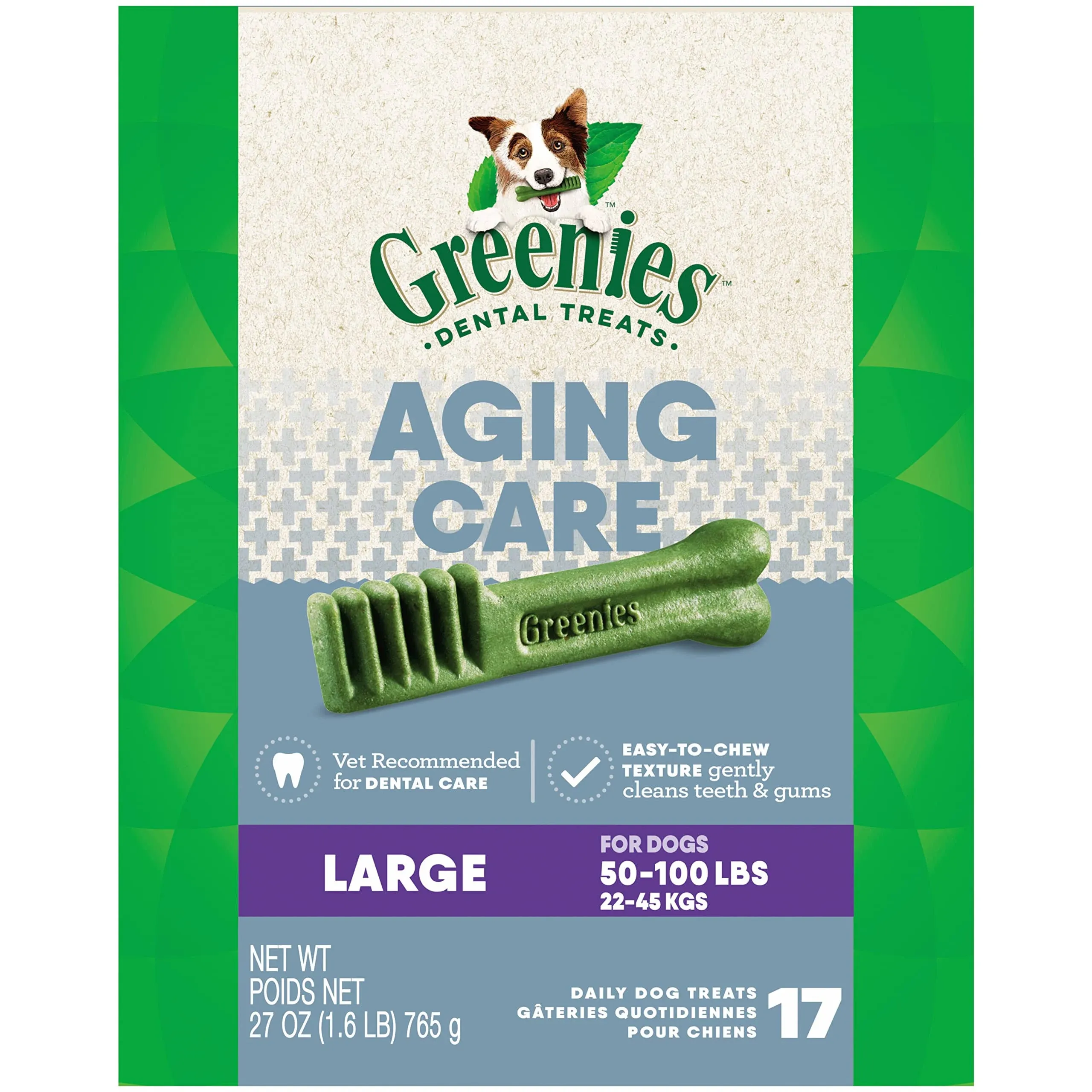 Greenies Aging Care Large Natural Dog Dental Care Chews Oral Health Dog Treats, 27 Oz Pack (17 Treats)