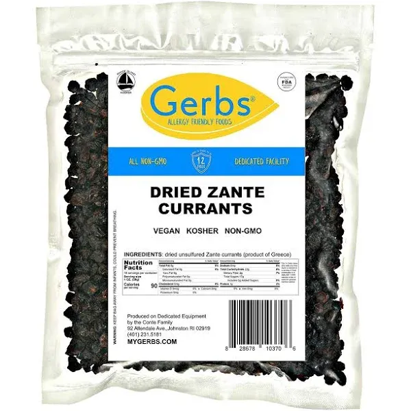 GERBS Dried Zante Currants 1 LB | Freshly Dehydrated Re-sealable Bulk Bag | Top 14 Food Allergy Free | Sulfur Dioxide Free | Rich in Antioxidants | Gluten, Peanut, Tree Nut Free