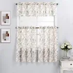 Interior Trends 3 Piece Kitchen Window Curtain Panel Tiers and Valance Set (36" Tiers Set, Bird Blossoms Coral)