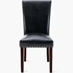 COLAMY Upholstered Parsons Dining Chairs Set of 6, PU Leather Dining Room Kitchen Side Chair with Nailhead Trim and Wood Legs - Black