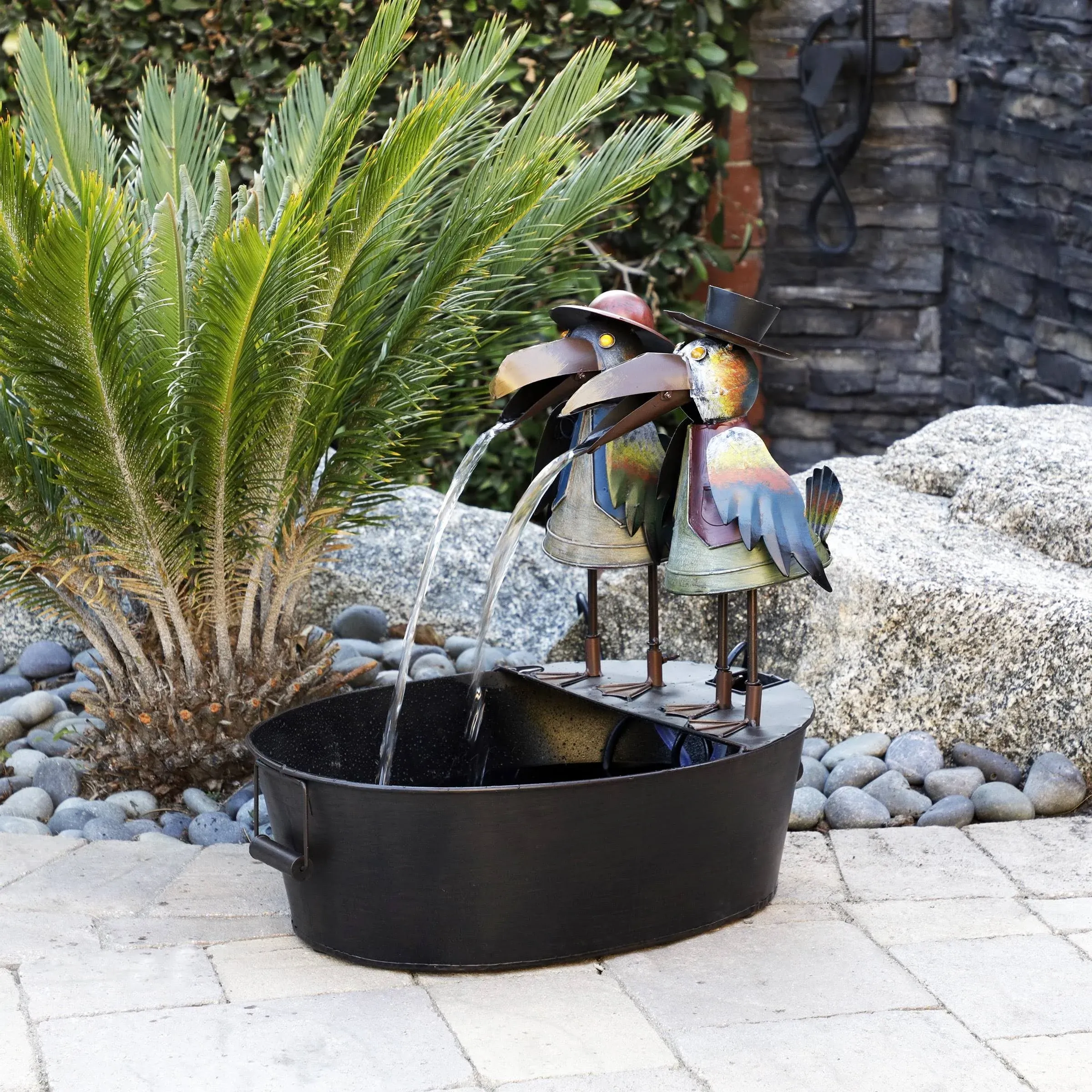 20" Tall Outdoor Metal Crow Water Fountain Yard Art Décor - Farmhouse - Outdoor Fountains And Ponds - by Alpine Corporation | Houzz