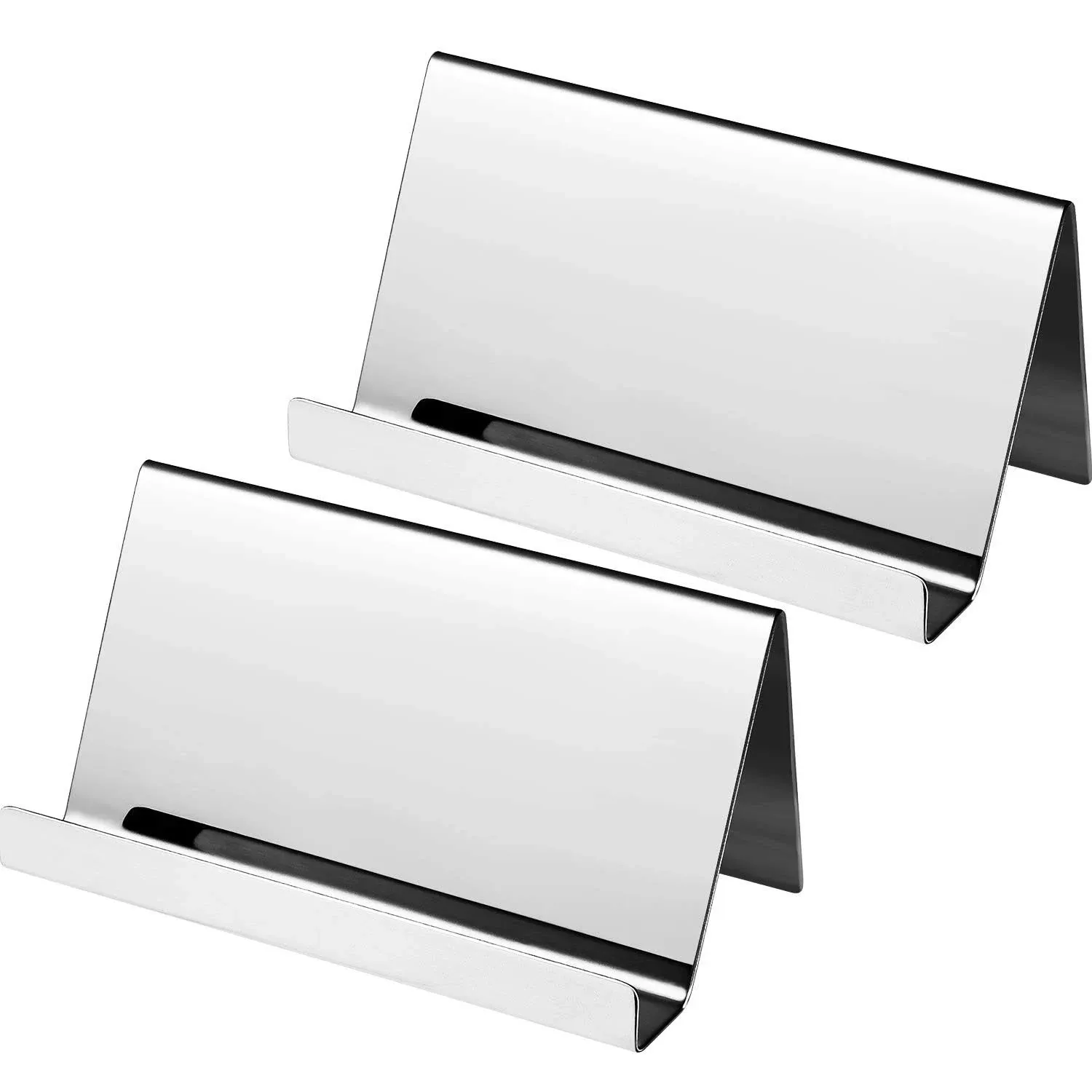 Maxdot 2 Pack Stainless Steel Business Cards Holders Desktop Card Display for Business Name Card Rack Organizer for Office, Home, Daily Use