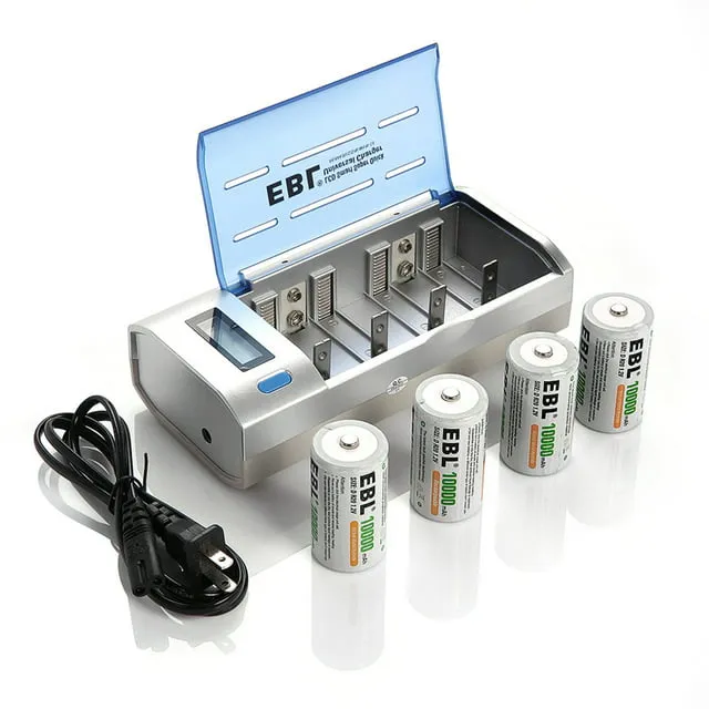 EBL 5000mAh/10000m<wbr/>Ah C D Size Rechargeable Batteries+ AA AAA 9V Battery Charger