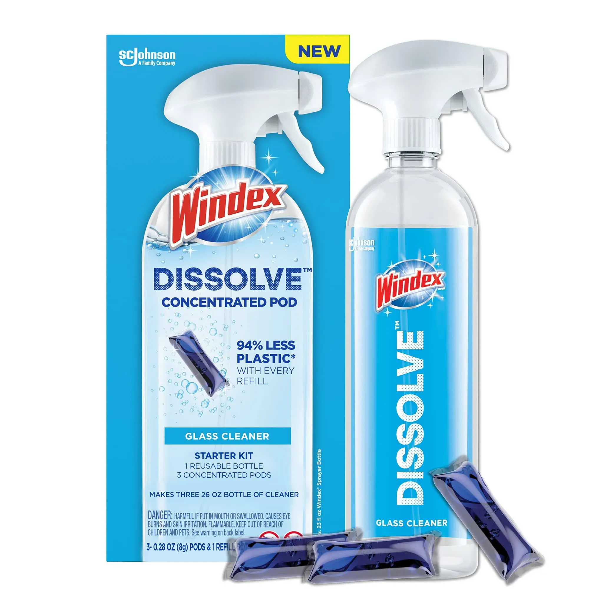 Windex Dissolve Concentrated Pods, Glass Cleaner Starter Kit Contains 1 Reusable ...