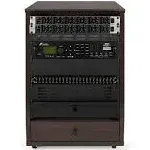 Gator Elite Furniture Series 12U Angled Studio Rack with Locking Casters Dark Walnut Brown Finish | Reverb