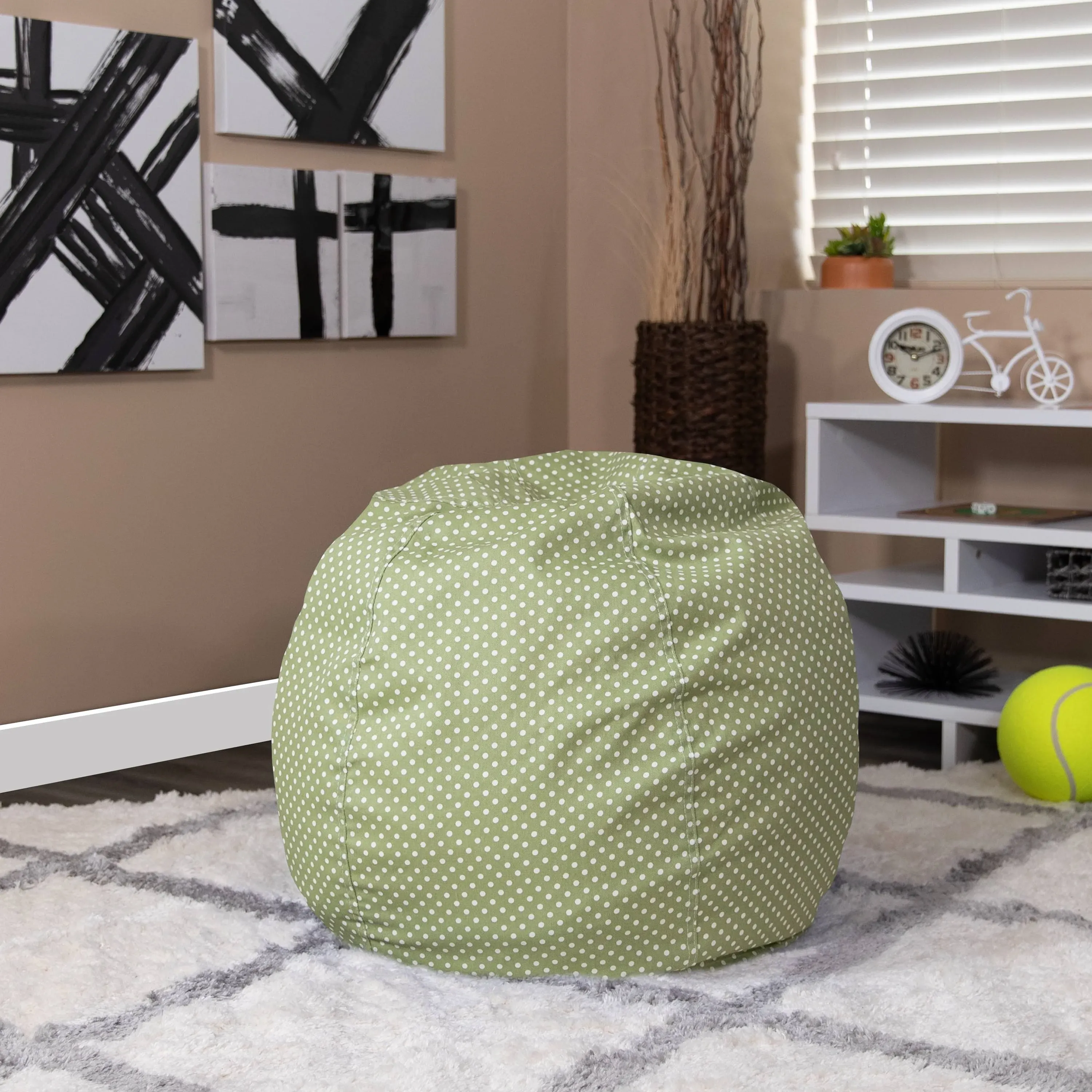 Flash Furniture Dillon Small Bean Bag Chair for Kids and Teens, Foam-Filled Beanbag Chair with Machine Washable Cover, Green Polka Dot