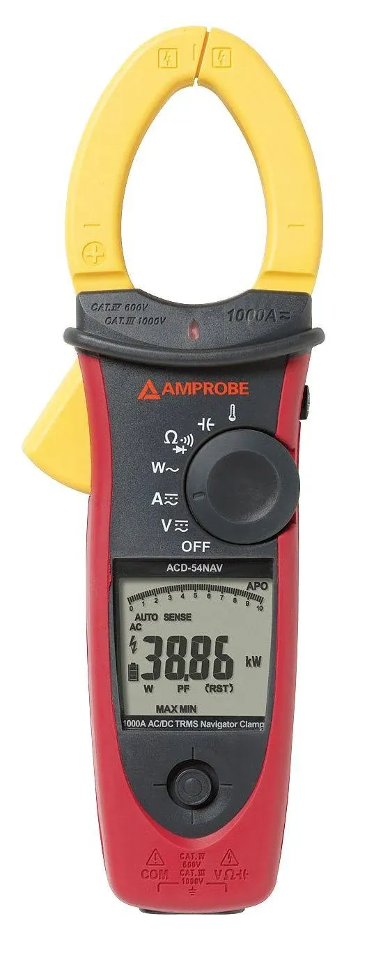 Complete with a full range of diagnostic capabilities including phase sequence, power and power factor, total harmonics distortion and individual harmonics, inrush current and low pass filter, the Amprobe Navigator Clamp On Meter serves as a first line o