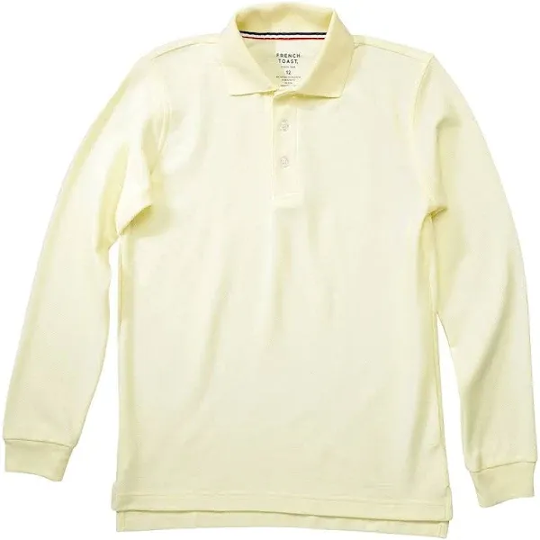 French Toast Boy's Long Sleeve Pique Polo Uniform Shirt, Light Yellow, XS