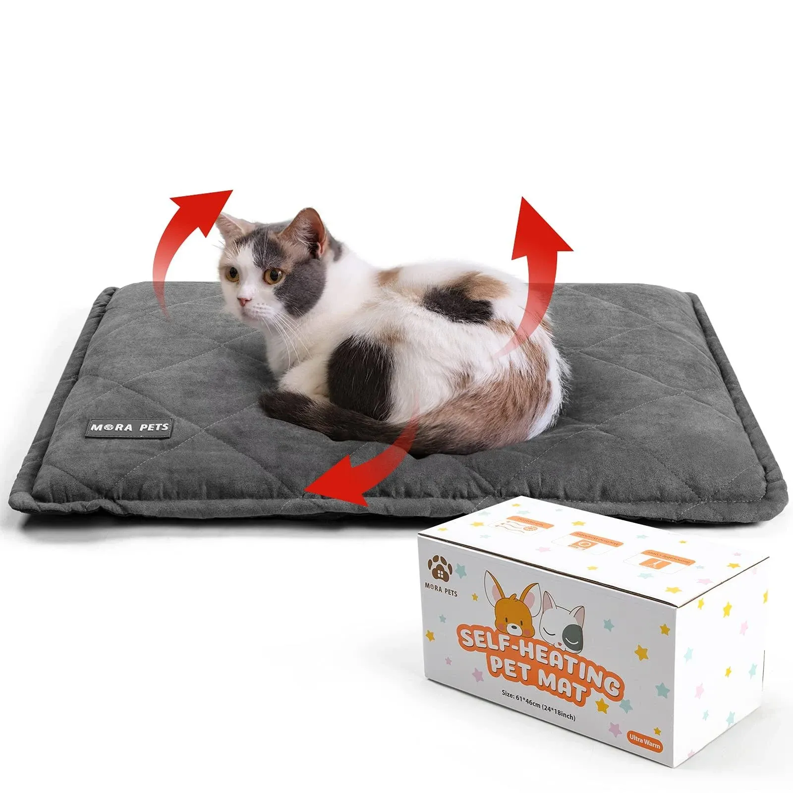 Self Warming Cat Bed Ultra Warm Thermal Pet Bed w/ Removable Cover (Small, grey)