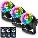 3-Pack Sound Activated Disco Ball Party Lights with Remote Control, Music Sync DJ Lighting Stage Strobe Light for Christmas Birthday Decorations Bachelorette Karaoke Home Room Dance Parties