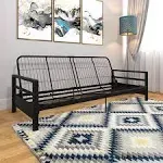 DHP Miles Metal Futon Frame with Wood Arms, Black