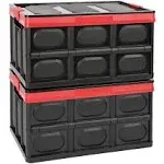 jocabo Lidded Storage Bins 2 Pack 30L Collapsible Storage Box Crates Plastic Tote Storage Box Container Stackable Folding Utility Crates for Clothes, Toy,