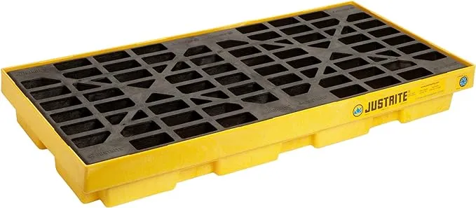 Justrite 2 Drum Low Profile Accumulation Center, 49" x 25" x 5.5", 24 Gallon Capacity Sump, Recycled Poly Spill Platform, Made in The USA, Yellow, 28654