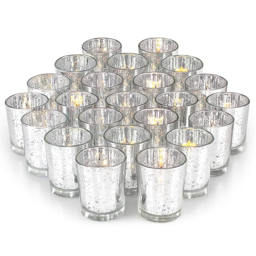 Volens Silver Party Decorations 72pcs, Mercury Glass Votive Candle Holders Set for Wedding, Bridal and Baby Shower