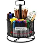 Marbrasse Mesh Desk Organizer, 360-Degree Rotating Multi-Functional Pen Holder, 4 Compartments Desktop Stationary Organizer, Home Office Art Supply Storage Box Caddy (Black)