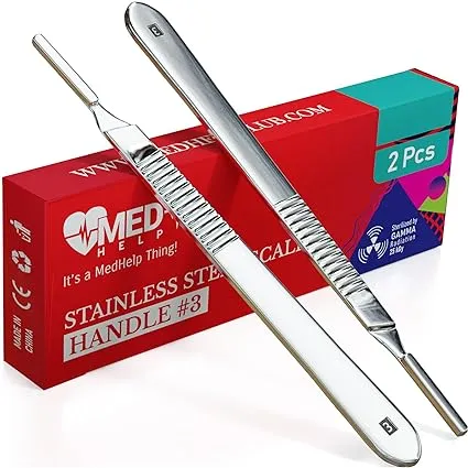 MedHelp Pack of 2 Scalpel Handle #3, High-Quality Stainless Steel Scalpel Handle No 3, Fits Surgical Blades No. 10, 10R, 11, 12, 13, 14, 15,