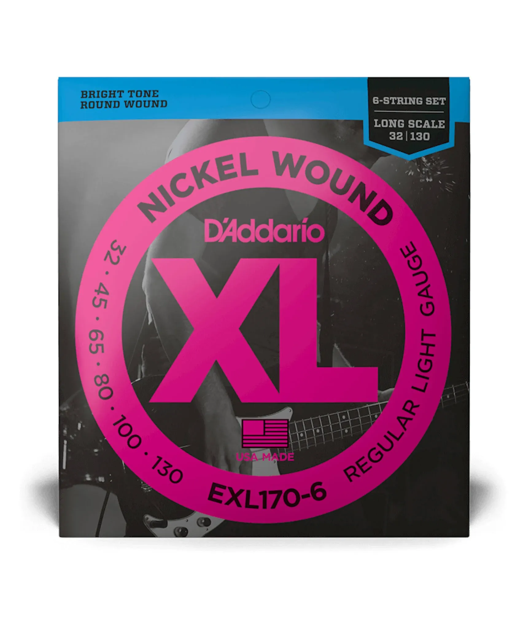 D'Addario EXL170-6 Nickel Wound 6-String Bass Strings, Light, 32-130, Long Scale