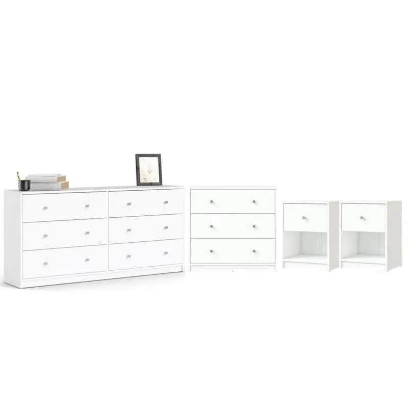 Home Square 4 Pieces Set of Modern Wood Bedroom Furniture in White Finish